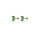 Screw back Emerald Rectangle Studs Earrings