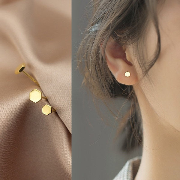 Hexagon Nail Stud Earrings - SS012