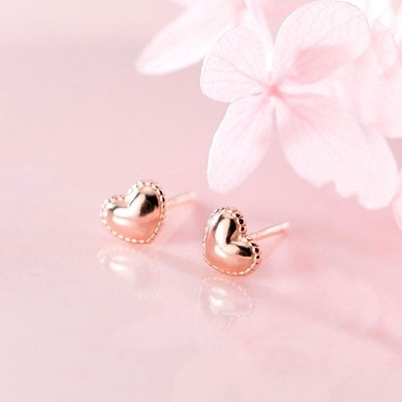 Rose Gold Heart Stud Earrings-SS008