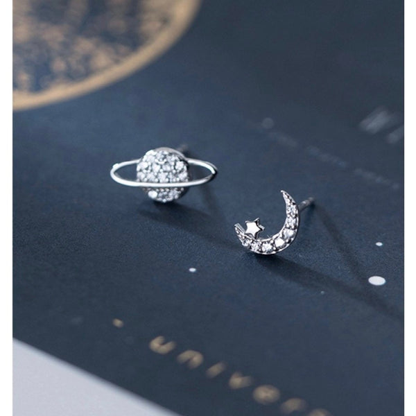 Planet Star Stud Earrings-Moon Crescent-Asymmetry Studs-SS041