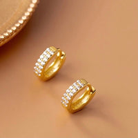 Wide Small Solid Silver CZ Diamonds Huggie Earrings