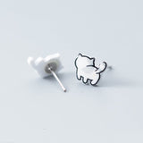 925 Sterling Silver Asymmetry Cat Stud Earrings