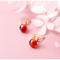 Small Ruby Red Nose Reindeer Studs Earrings- Reindeer Stud-EOS006