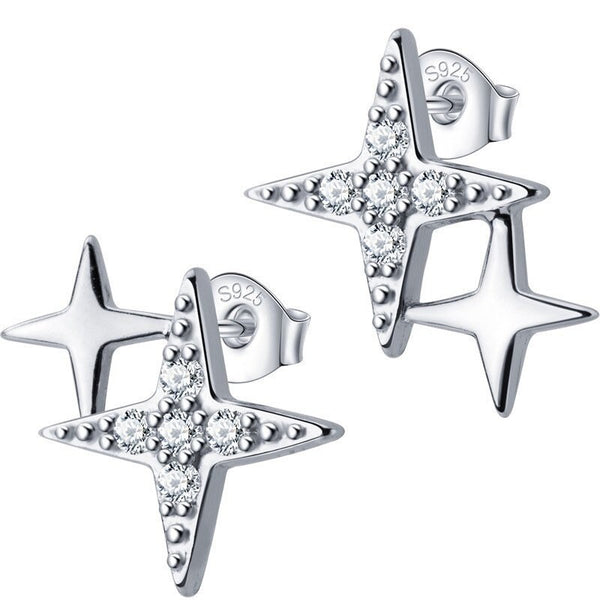 Sterling Silver Sparkle Star Stud Earrings – ECZ023