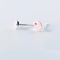 Cute Pink Small Birds Silver Studs Earrings