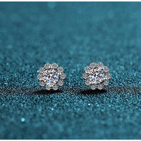 Moissanite Diamonds Studs Earrings; Classic Solitaire Flower earrings
