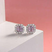 Simulated Diamonds Studs Earrings; Emerald Cut