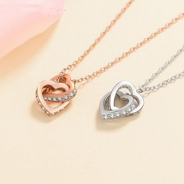 Heart Moissanite Necklace-Two Heart Shape necklace