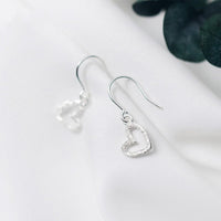 Solid Silver Matte Hollow out Heart Hook Earrings