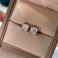 Simulated Diamonds Studs Earrings; Emerald Cut Square Diamonds