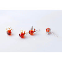 Small Ruby Red Nose Reindeer Studs Earrings- Reindeer Stud-EOS006