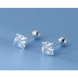 Square Solitaire CZ Screw back Studs Earrings