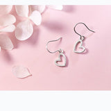 Solid Silver Matte Hollow out Heart Hook Earrings
