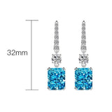 Blue Simulated Diamonds Earrings-Radiant Cut Rectangle Simulated Sapphire