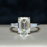 Diamonds Engagement Ring-Emerald Cut Statement rings-Wedding Bride Ring-Solid 925 Silver Platinum-G Color Diamonds Simulates