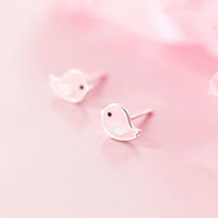 Cute Pink Small Birds Silver Studs Earrings