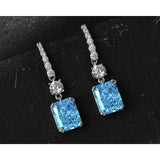 Blue Simulated Diamonds Earrings-Radiant Cut Rectangle Simulated Sapphire