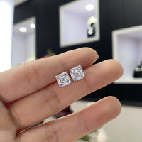 Simulated Diamonds Studs Earrings; Emerald Cut Square Diamonds