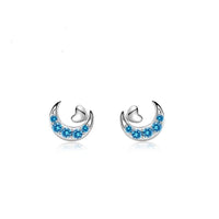 Silver Crescent Moon w/ Small Heart Stud Earrings