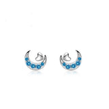 Silver Crescent Moon w/ Small Heart Stud Earrings
