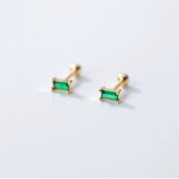 Screw back Emerald Rectangle Studs Earrings