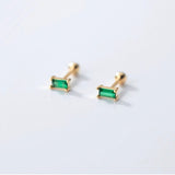 Screw back Emerald Rectangle Studs Earrings -ESB003