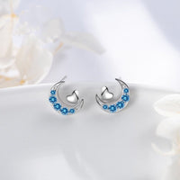 Silver Crescent Moon w/ Small Heart Stud Earrings