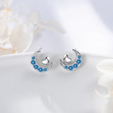 Silver Crescent Moon w/ Small Heart Stud Earrings