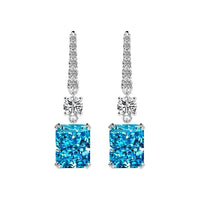 Blue Simulated Diamonds Earrings-Radiant Cut Rectangle Simulated Sapphire