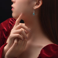 Blue Simulated Diamonds Earrings-Radiant Cut Rectangle Simulated Sapphire