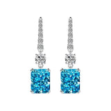 Blue Simulated Diamonds Earrings-Radiant Cut Rectangle Simulated Sapphire