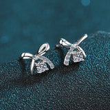 Moissanite Diamonds Studs Earrings; Miniature bow shape studs;