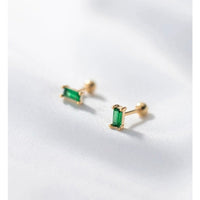 Screw back Emerald Rectangle Studs Earrings -ESB003