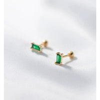 Screw back Emerald Rectangle Studs Earrings