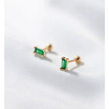 Screw back Emerald Rectangle Studs Earrings -ESB003