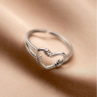adjustable silver rings, hand in love heart