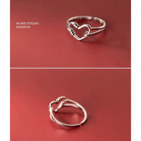 two angles view of adjustable silver rings for girls, heart rings 