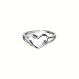 adjustable silver rings, heart band ring