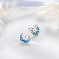 Silver Crescent Moon w/ Small Heart Stud Earrings