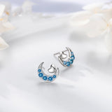 Silver Crescent Moon w/ Small Heart Stud Earrings