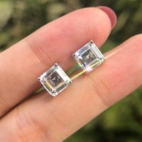 Simulated Diamonds Studs Earrings; Emerald Cut Square Diamonds