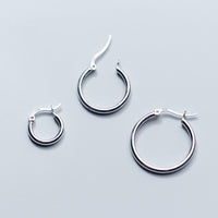 Solid Silver latch-back Hoop Earrings-SH045
