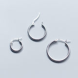 Solid Silver latch-back Hoop Earrings-SH045