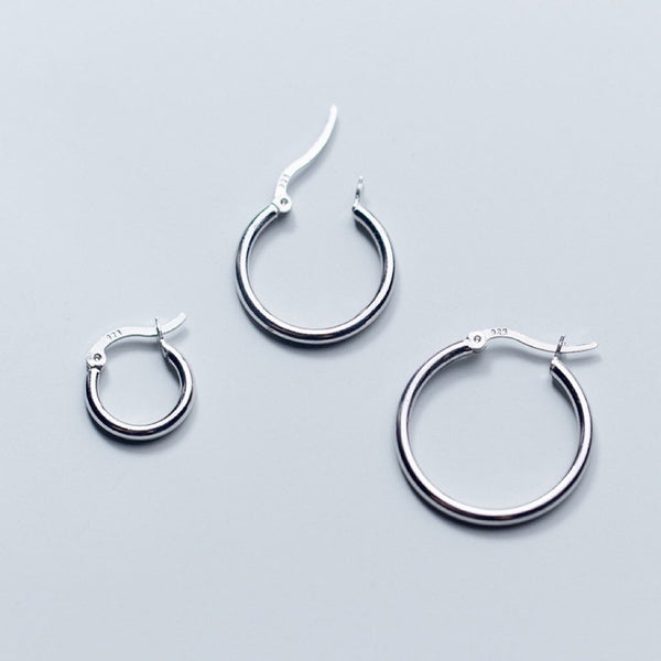 Solid Silver latch-back Hoop Earrings-SH045