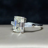 Diamonds Engagement Ring-Emerald Cut Statement rings-Wedding Bride Ring-Solid 925 Silver Platinum-G Color Diamonds Simulates