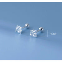 Square Solitaire CZ Screw back Studs Earrings