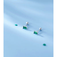 Screw back Emerald Rectangle Studs Earrings -ESB003