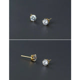 Silver Gold Stud Earring-5A CZ Diamonds Studs-ECZ030