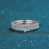 Wedding ring set, Moissanite solitaire Ring Set