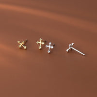 Tiny Cross in Sterling Silver-Religious Earrings-SS042